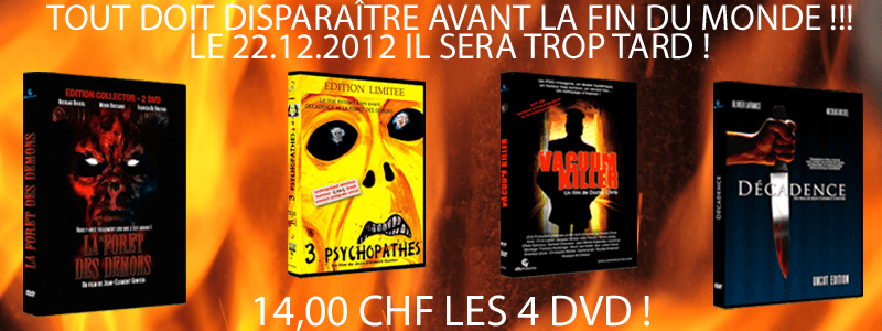 DVD films d'horreur bas prix : parce que c’est bientôt la fin de monde... Notre boutique en ligne vous attend...