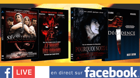 Facebook Live : je serai en direct sur Facebook le soir d'Halloween, lundi 31 octobre 2016 à 20 h 30. Vous aurez la possibilité de gagner deux lots de DVD. Le premier lot : les DVD des films Séquelles et La forêt des démons. Le deuxième lot : les DVD des films de Pourquoi nous ! et Décadence. Il y aura donc deux gagnants lors de cette soirée. Soyez nombreux !