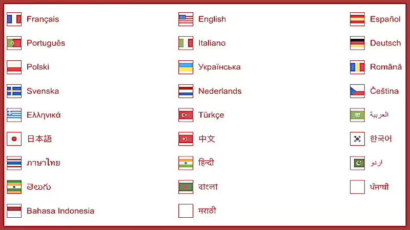 Site web multilingue :  depuis quelques mois, jcgproduction.com est disponible en 26 langues. Pour choisir votre langue préférée, il suffit de cliquer en haut à droite du site. Mise à jour le 16 avril 2024 : le site est actuellement disponible uniquement en français et anglais.
