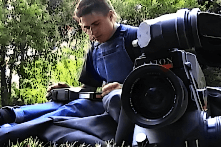 Chargement de la pellicule dans la caméra (Super 16 mm Aaton) pour tourner une scène - du film Décadence de Jean-Clément Gunter.
