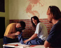 Photo de tournage du film 3 psychopathes "3 Psychopaths" - Jean-Clément Gunter avec des comédiens (une scène avec effets spéciaux d'horreur/gores) - Séquence ultra-violent interdit aux mineurs de moins de 18 ans.